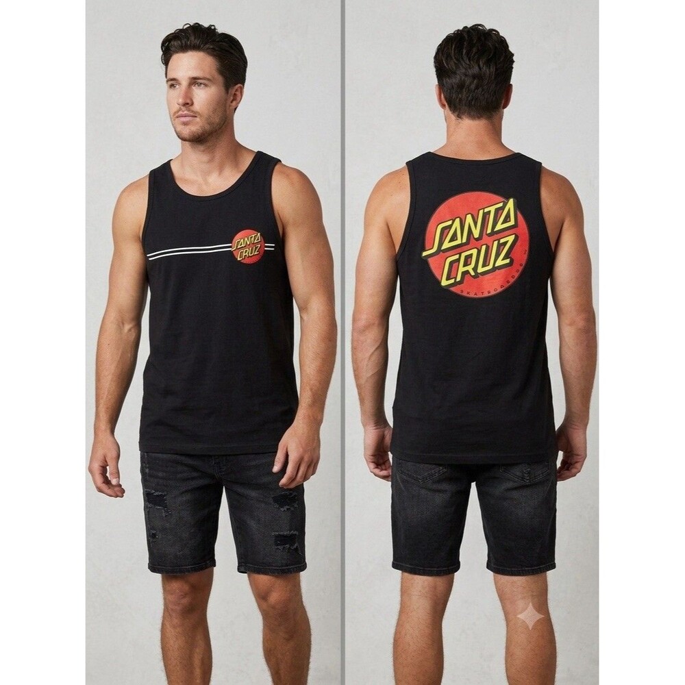 Santa Cruz Men Tank Top Classic Dot Graphic Black Sleeveless Size M